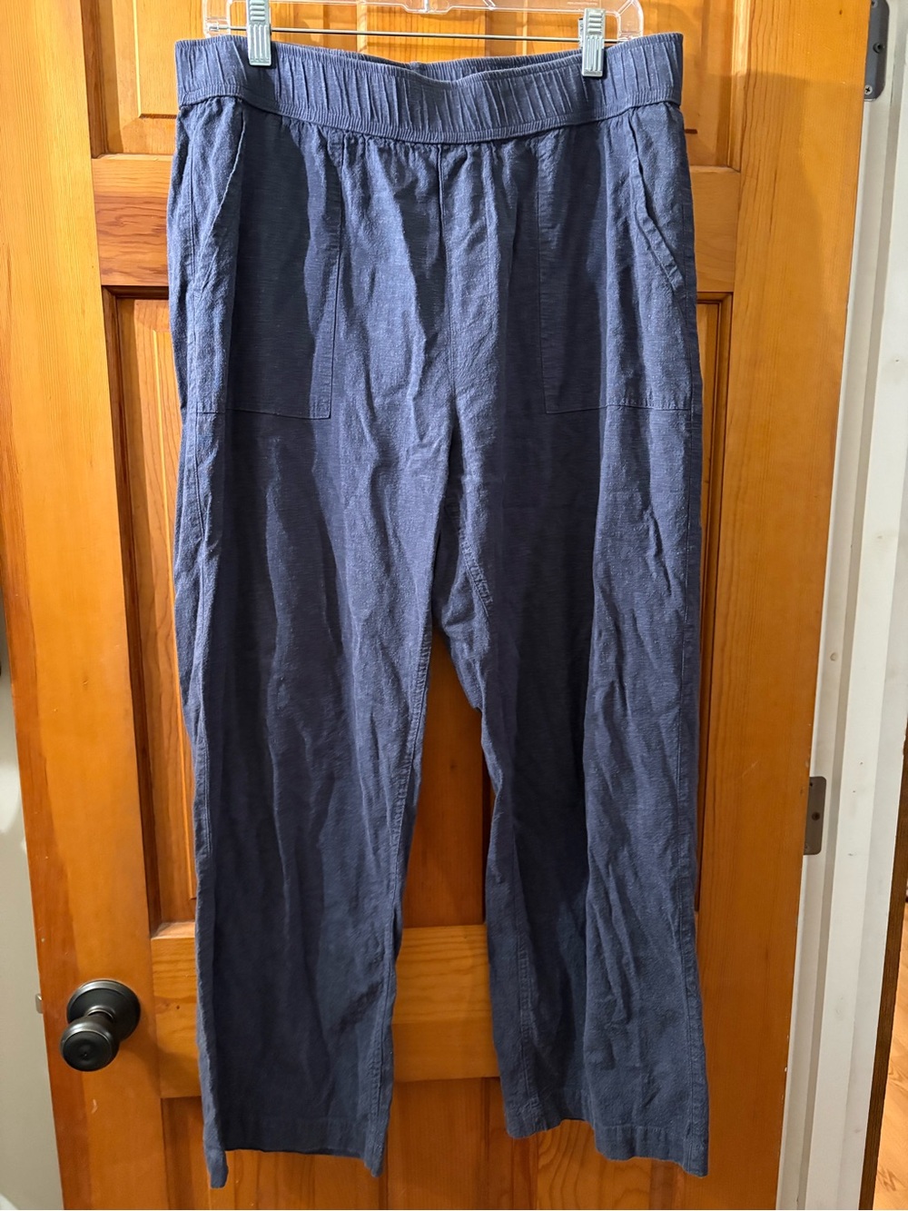 Toad & Co Taj Wide Leg Hemp Pants Womens Large Blue Pull On Boho Lagenlook Beach